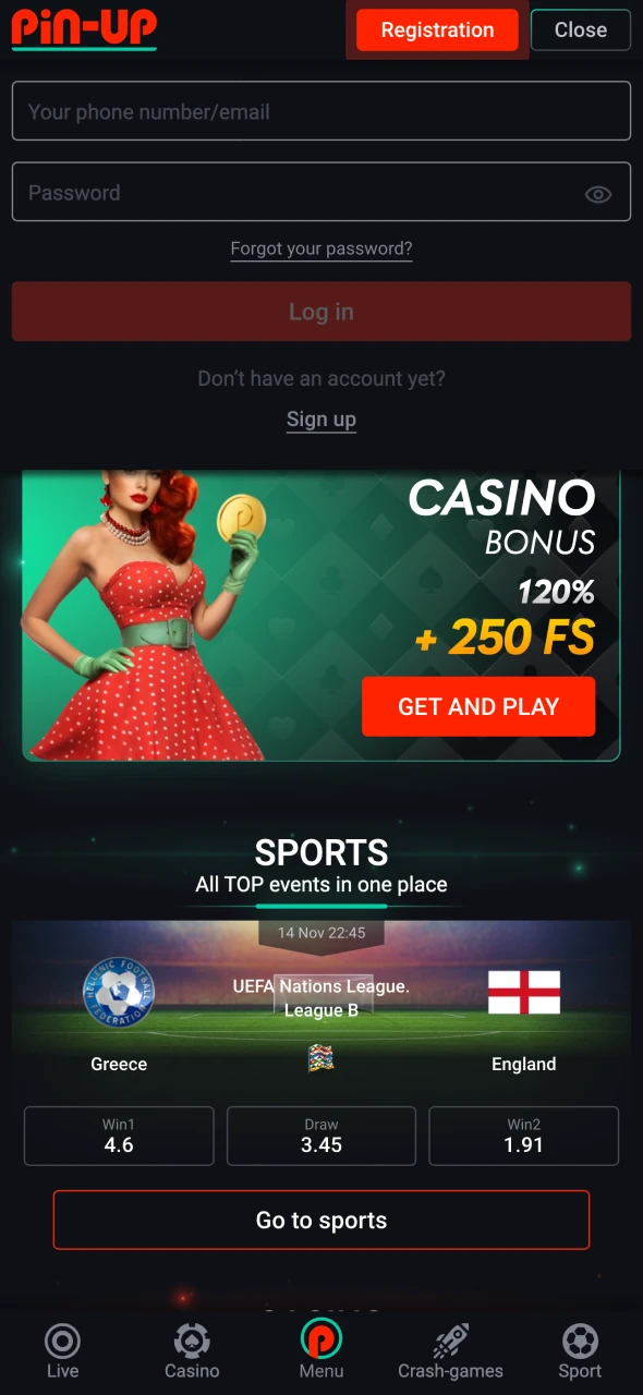 Log in to your Pin-Up Casino account.