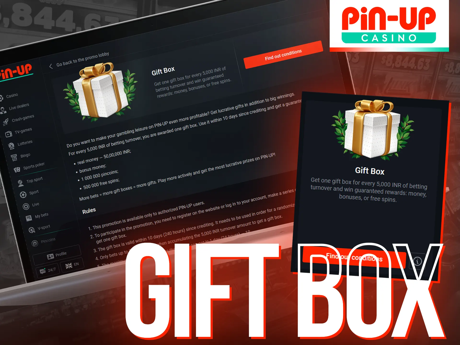 Using Pin-Up casino bonus awards a random prize.