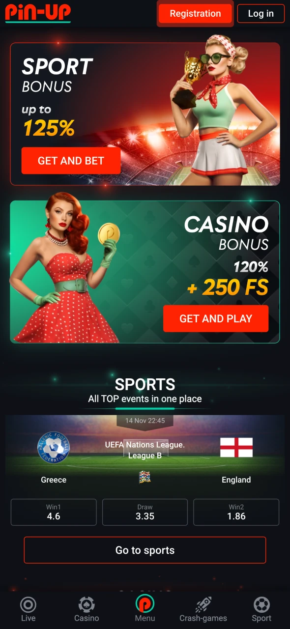 Open the main Pin-Up casino page.