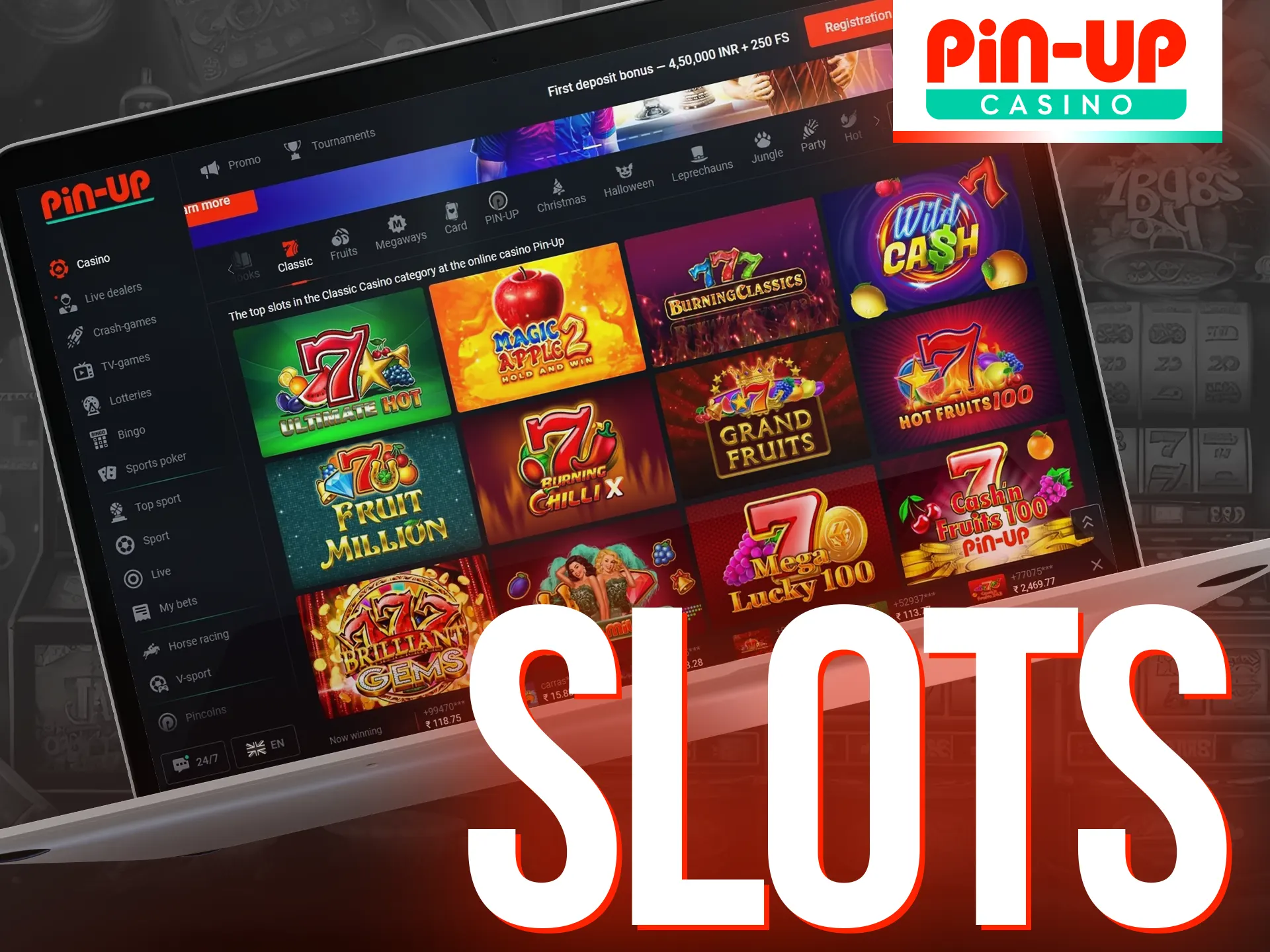 You can find many types of slots at Pin-Up casino.