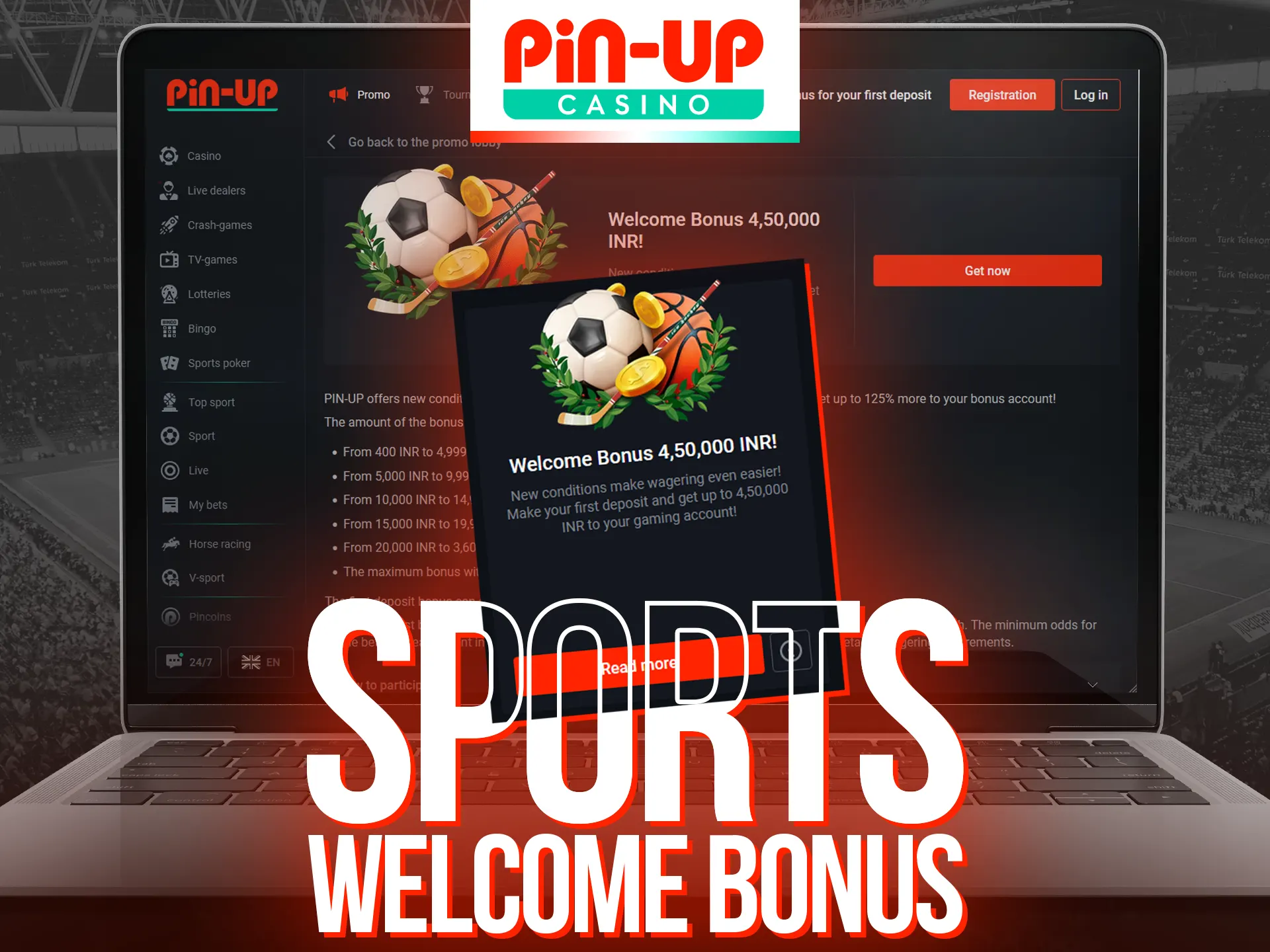 Pin-Up provides a welcome sports bonus on the first deposit.