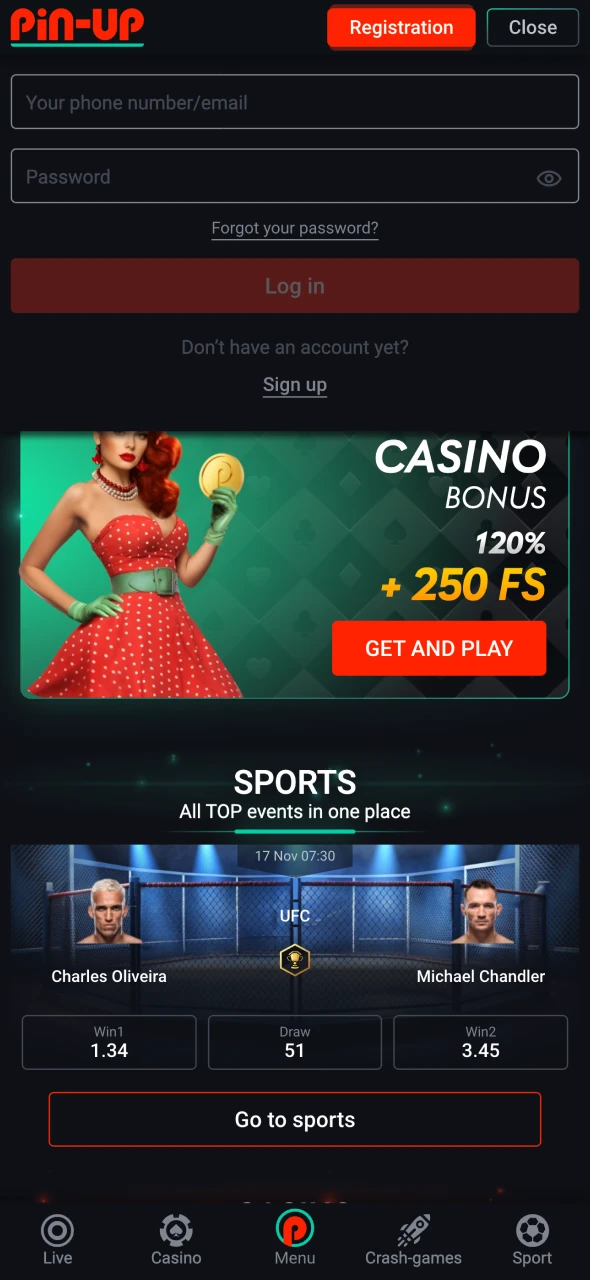 Log into your Pin-Up casino account.