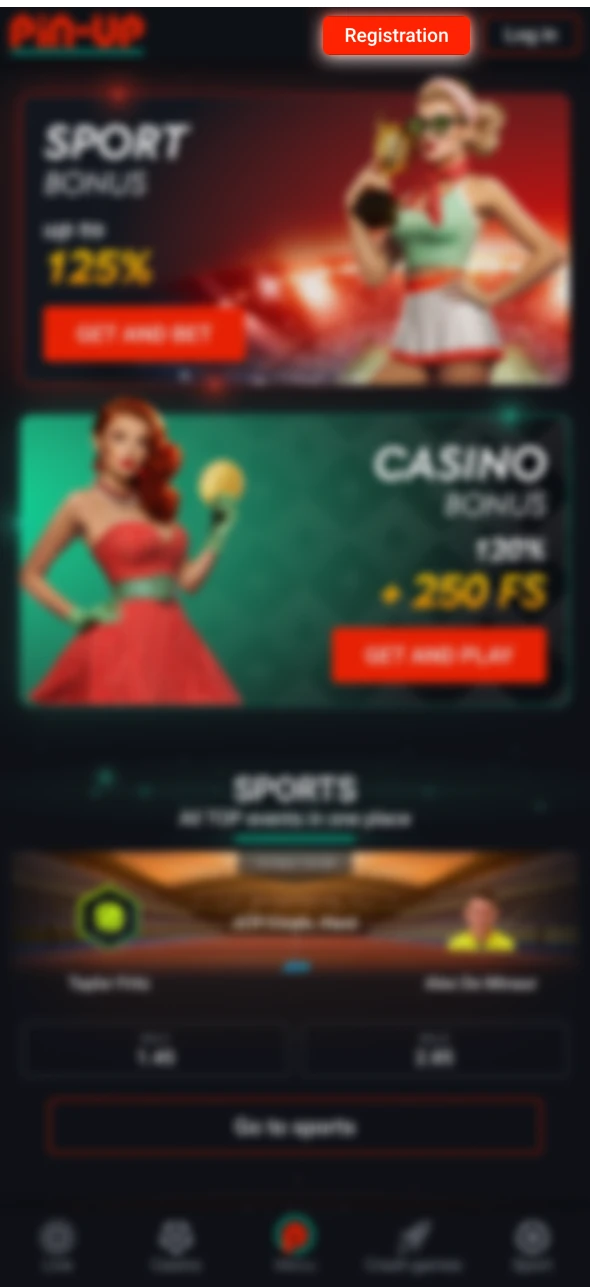 Go to the official Pin-Up casino site.