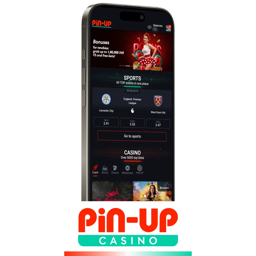 Download Pin-Up app on Android and iOS to access sports betting and casino.
