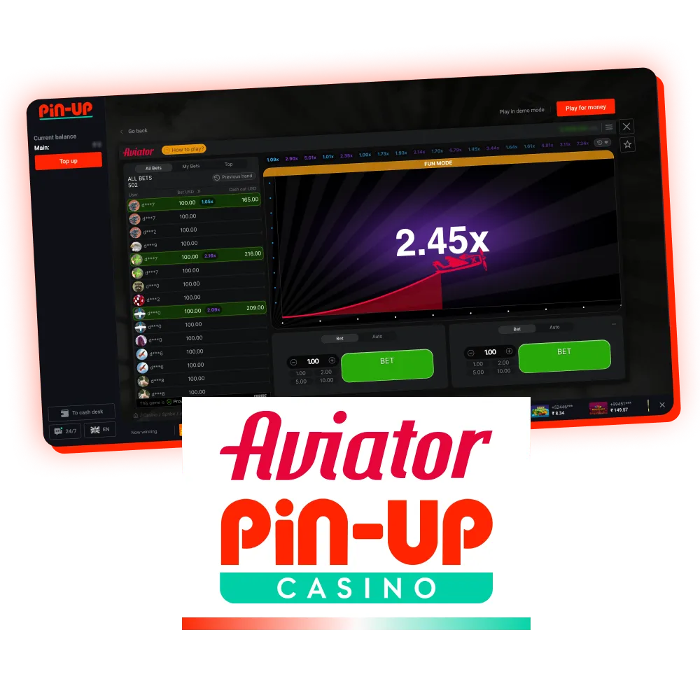 Play Aviator game online on Pin-Up Casino.