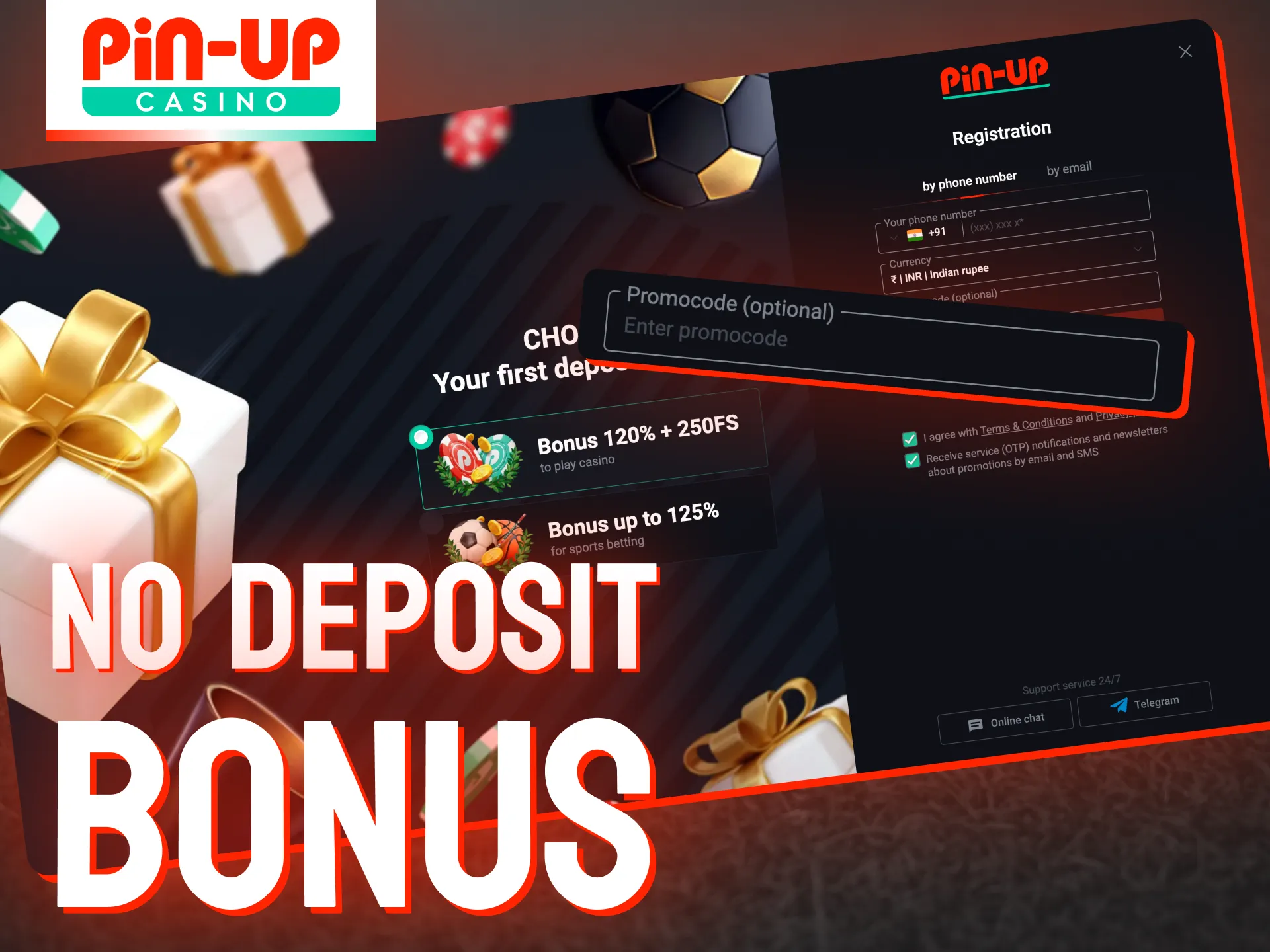 Get Pin Up Casino no deposit bonus +150% when applying promo code.