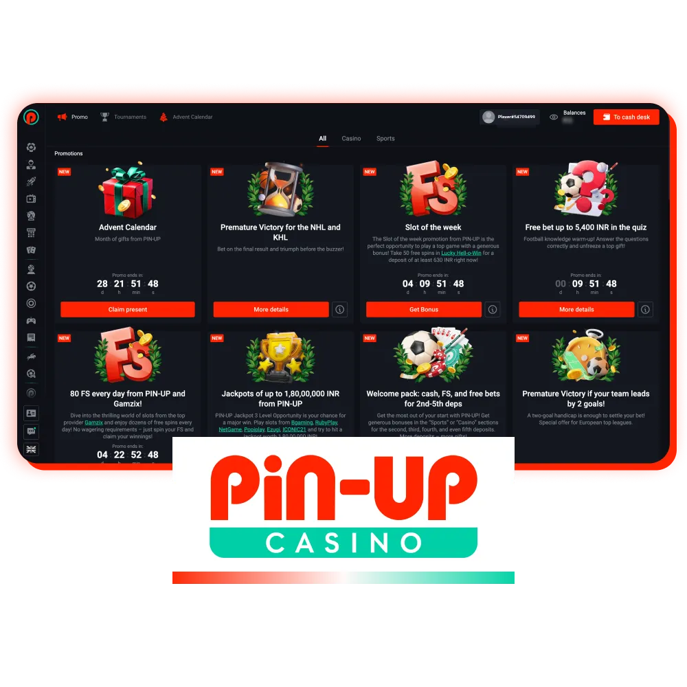 Pin-Up Casino provides a huge number of bonuses and promotions in India.