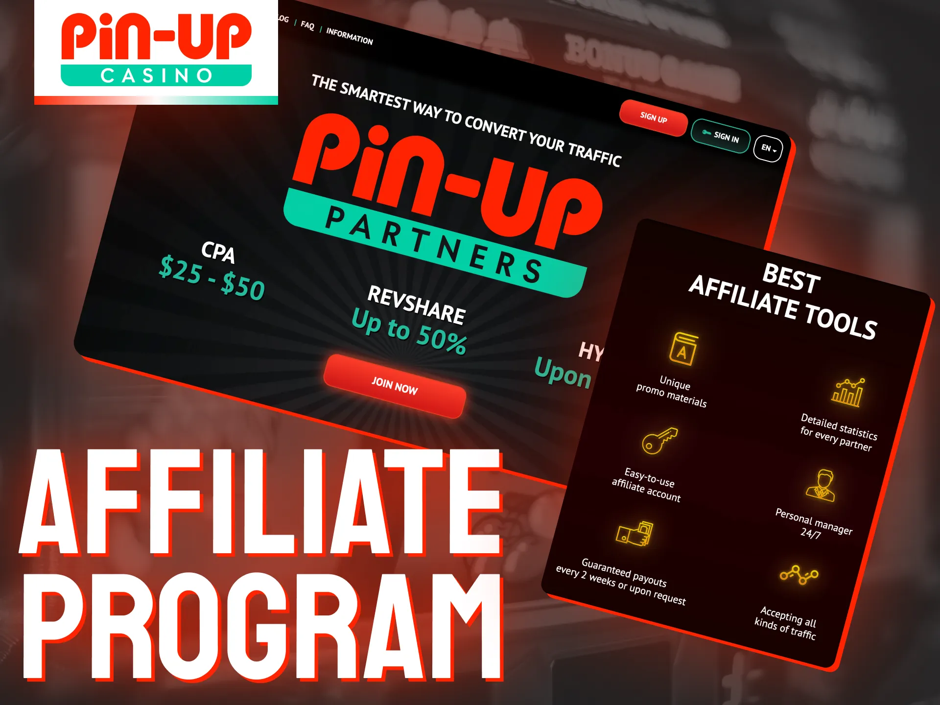 Join Pin Up affiliate program and earn commission from players.