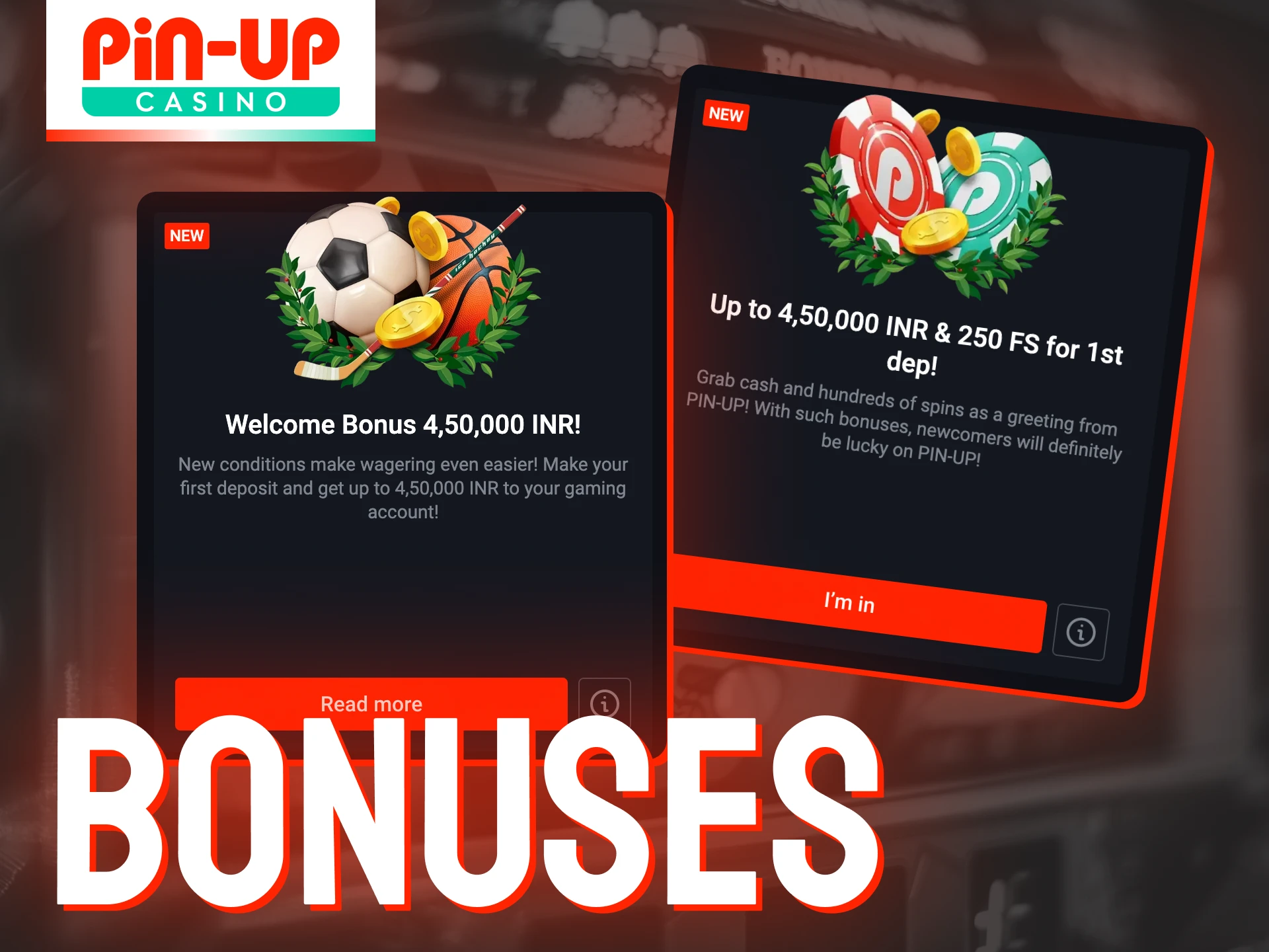 Get +120% welcome bonus of up to 450,000 INR after Pin-Up Casino registration.