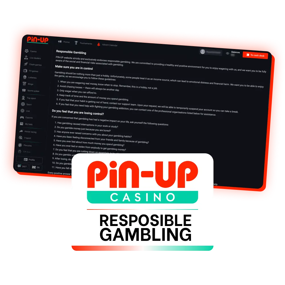 The Pin-Up website promotes responsible gambling practices.