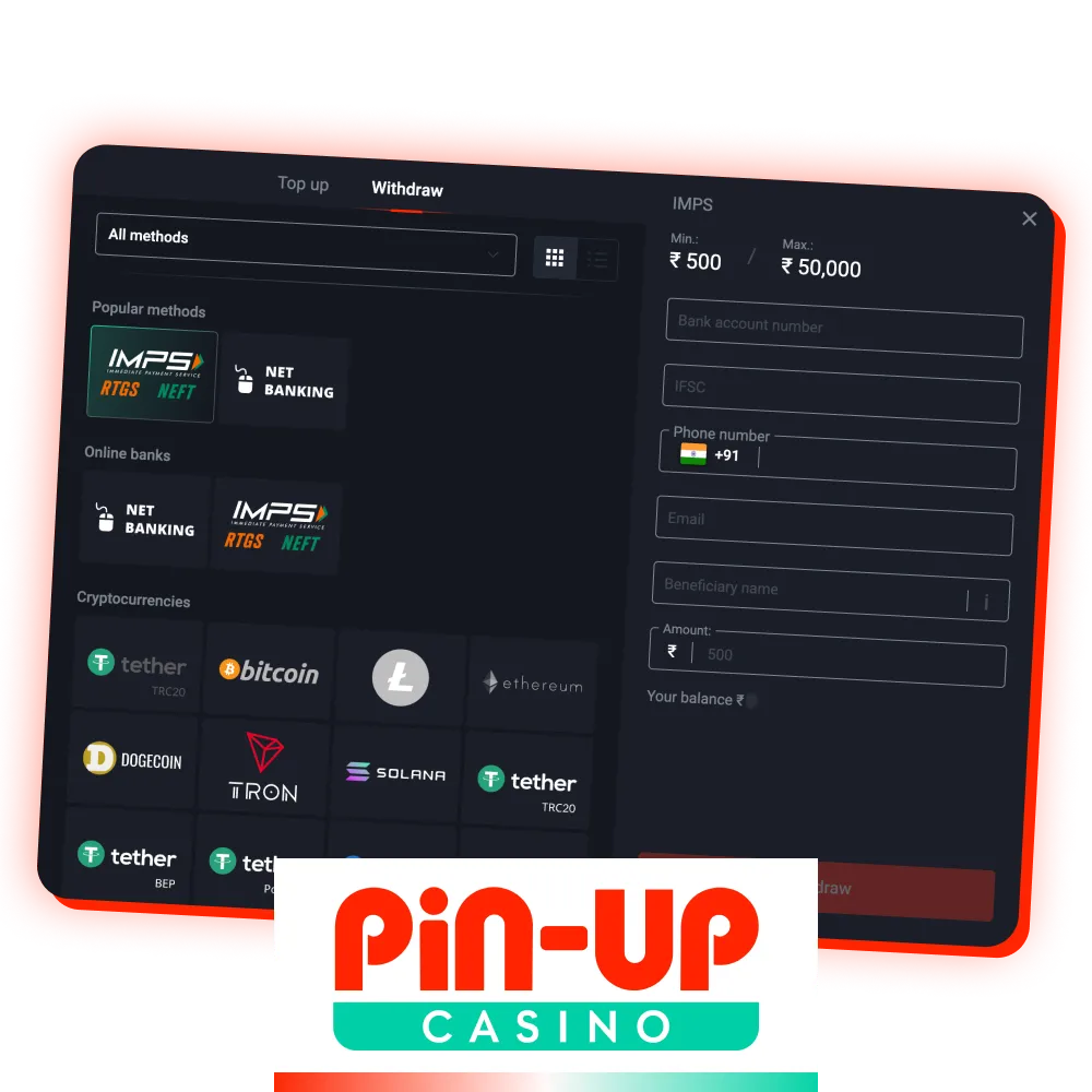 Pin-Up Casino offers convenient withdrawals methods in India.