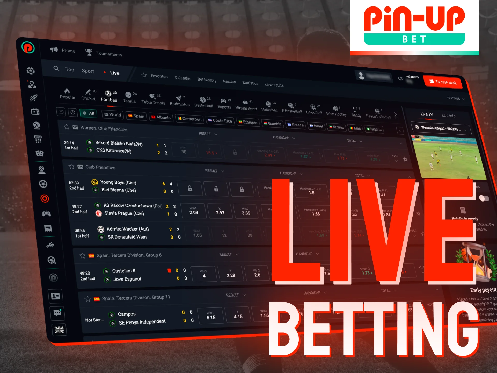 Take advantage of the live betting option on the Pin-Up platform.