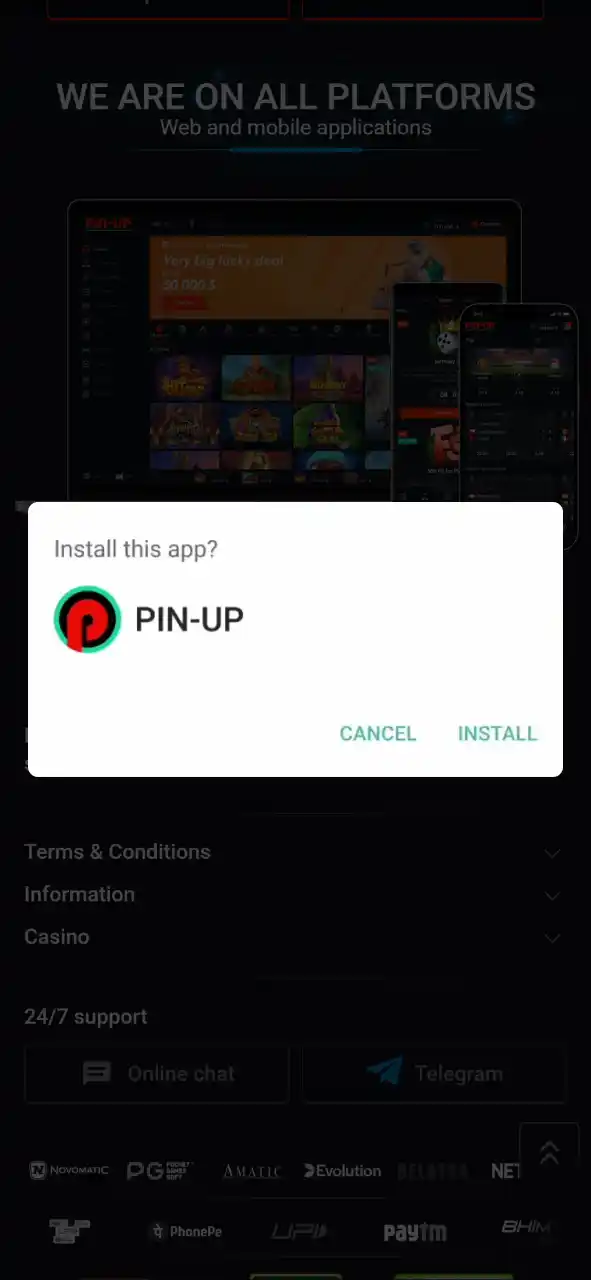 Locate and launch the Pin-Up Casino APK to complete installation.