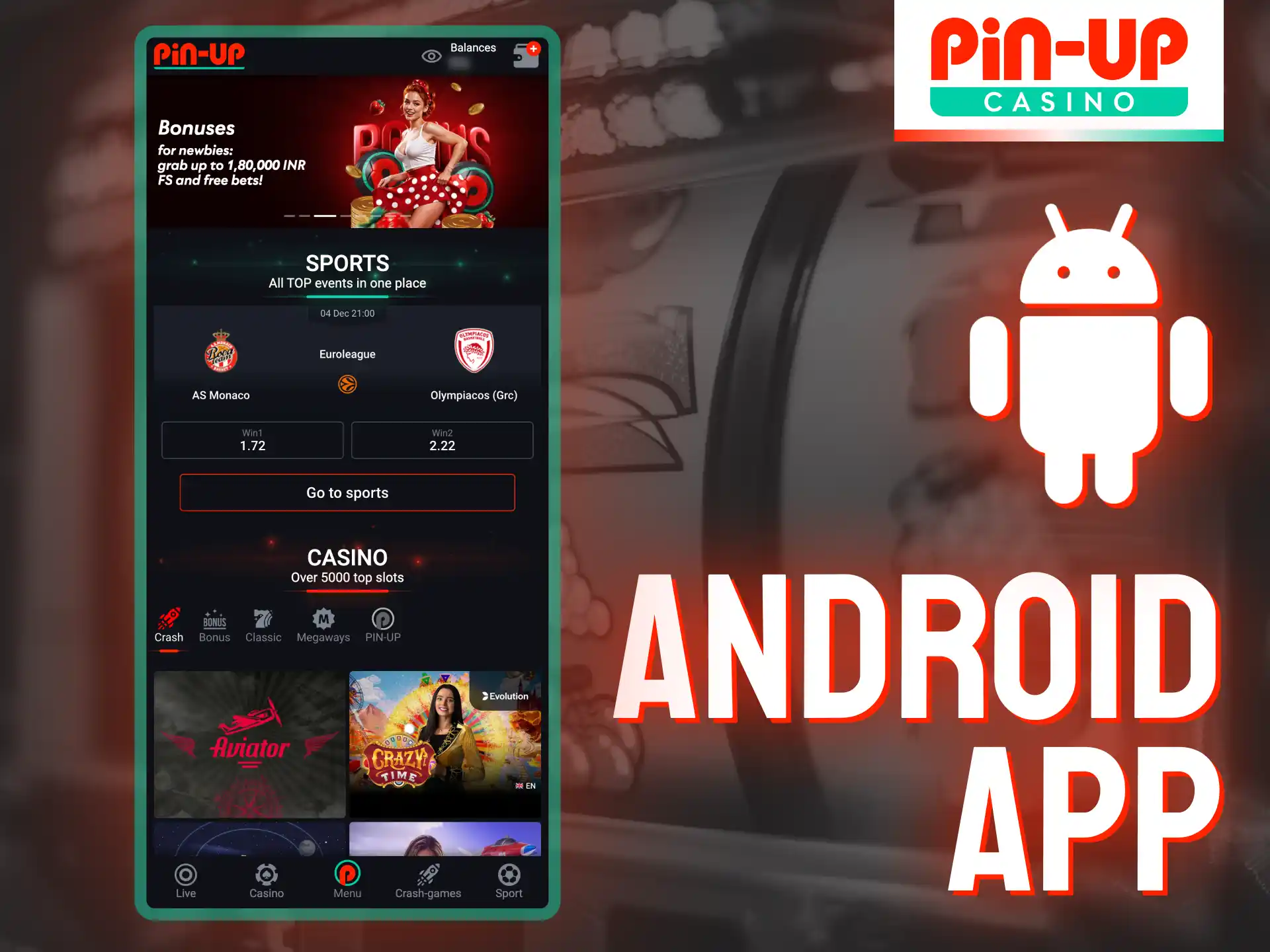 Download the Pin-Up Casino Android app for gaming and sports betting on the go.