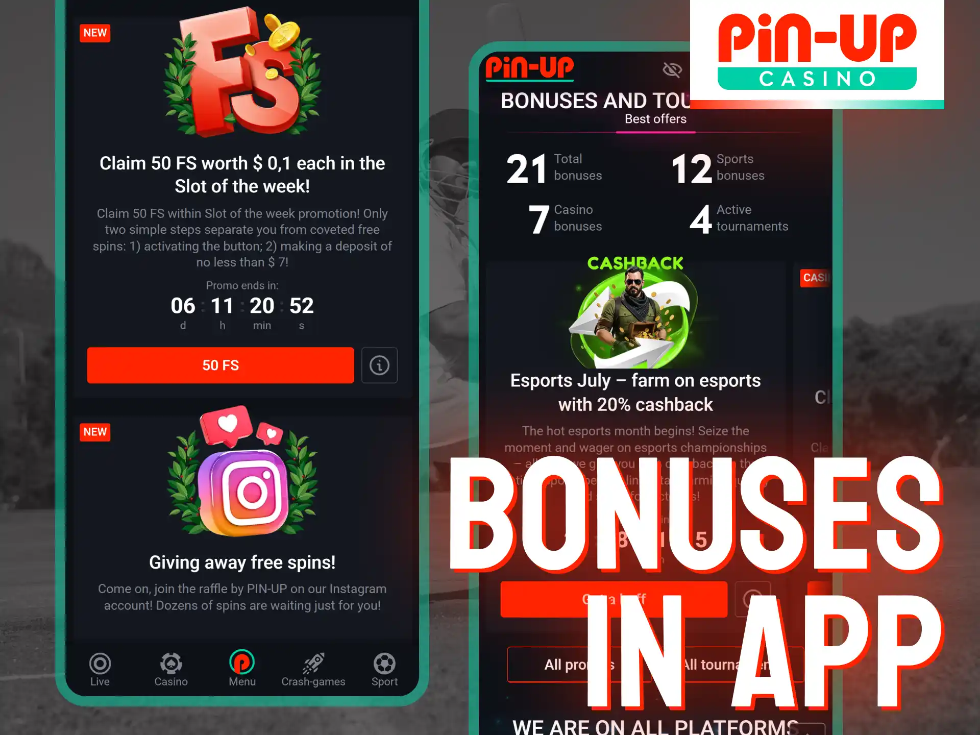 Pin-Up app offers full access to casino and betting bonuses.