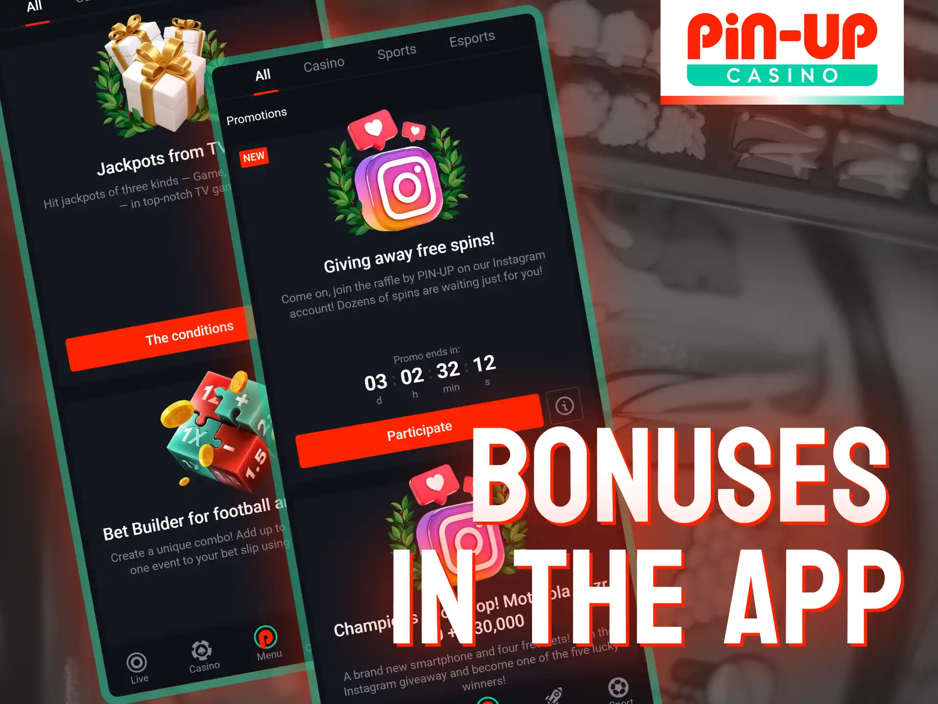 Access all Pin-Up Casino bonuses directly in the official mobile app.
