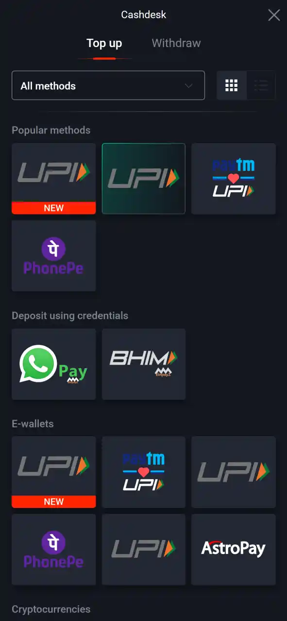 Select a payment method on Pin-Up Casino that suits your needs.