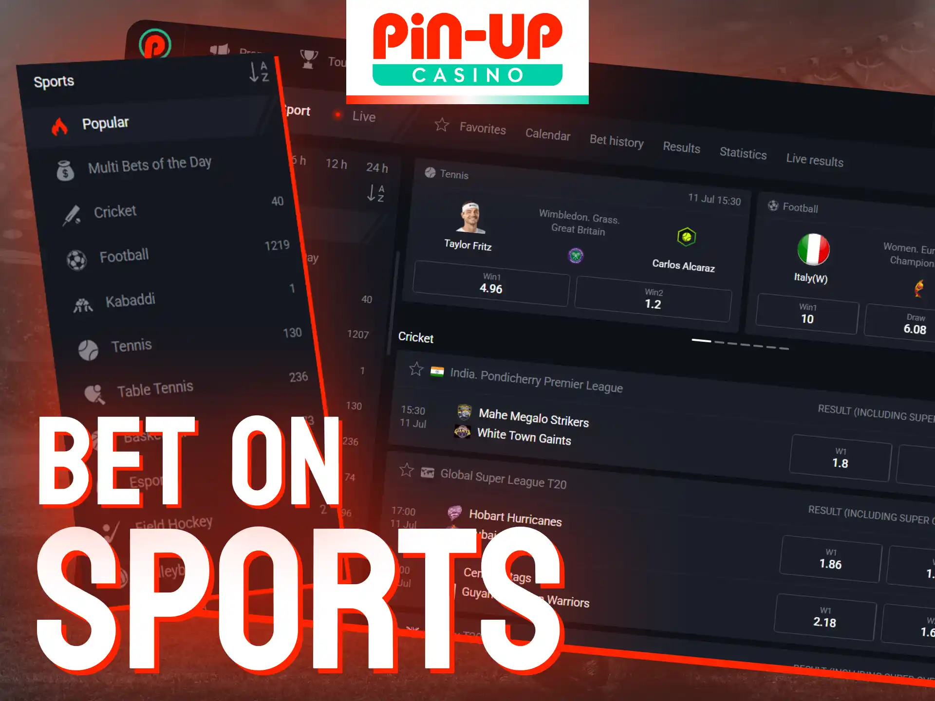 Enjoy deep sports markets, live streams, and strong odds at Pin-Up Casino.