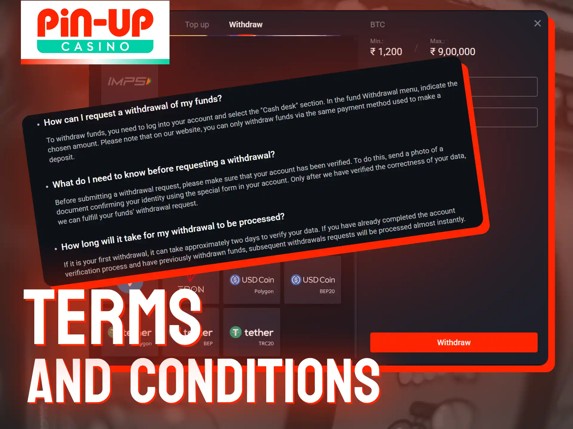 Withdrawals at Pin-Up Casino follow security checks and wagering rules.
